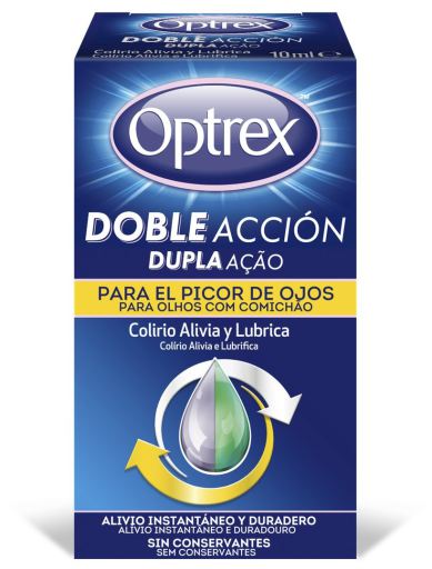 Optrex Tropfen mit doppelter Wirkung f&uuml;r trockene, juckende Augen. Mehrfachdosis 10 ml