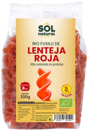 Sol Natural Bio Glutenfreie Rote Linsen Fusilli 300 gr