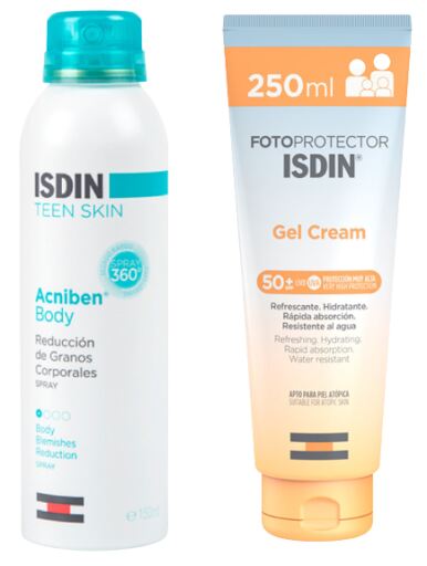Isdin Lichtschutz-Gelcreme LSF 50+ 250 ml + Acniben K&ouml;rperspray 150 ml