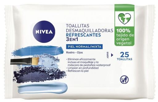 Nivea 3-in-1 erfrischende Make-up-Entferner-T&uuml;cher, 25 Einheiten