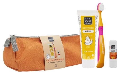 NaturaBIO Cosmetics Orangefarbenes Mundhygiene-Set f&uuml;r Kinder, 4-teilig